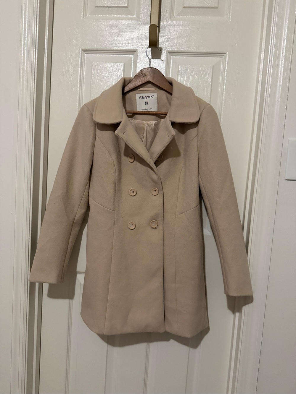 Allegra K Women's Double-Breasted Tan Peacoat